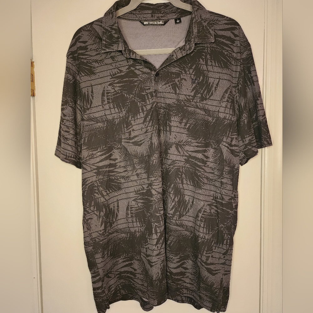 Travis Mathew Mens Black and Gray Tropical Polo Size Large